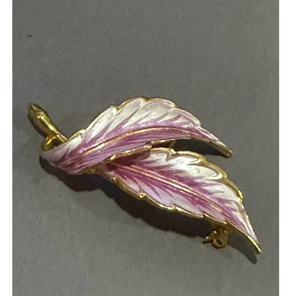 Double‎ Leaf Brooch Women Purple Gold Tone Enamel Pin
